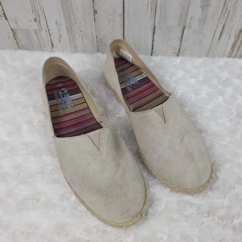 Skechers BOBS Day 2 Nite Suede Espadrille Slip-on Flats Tan Size 10